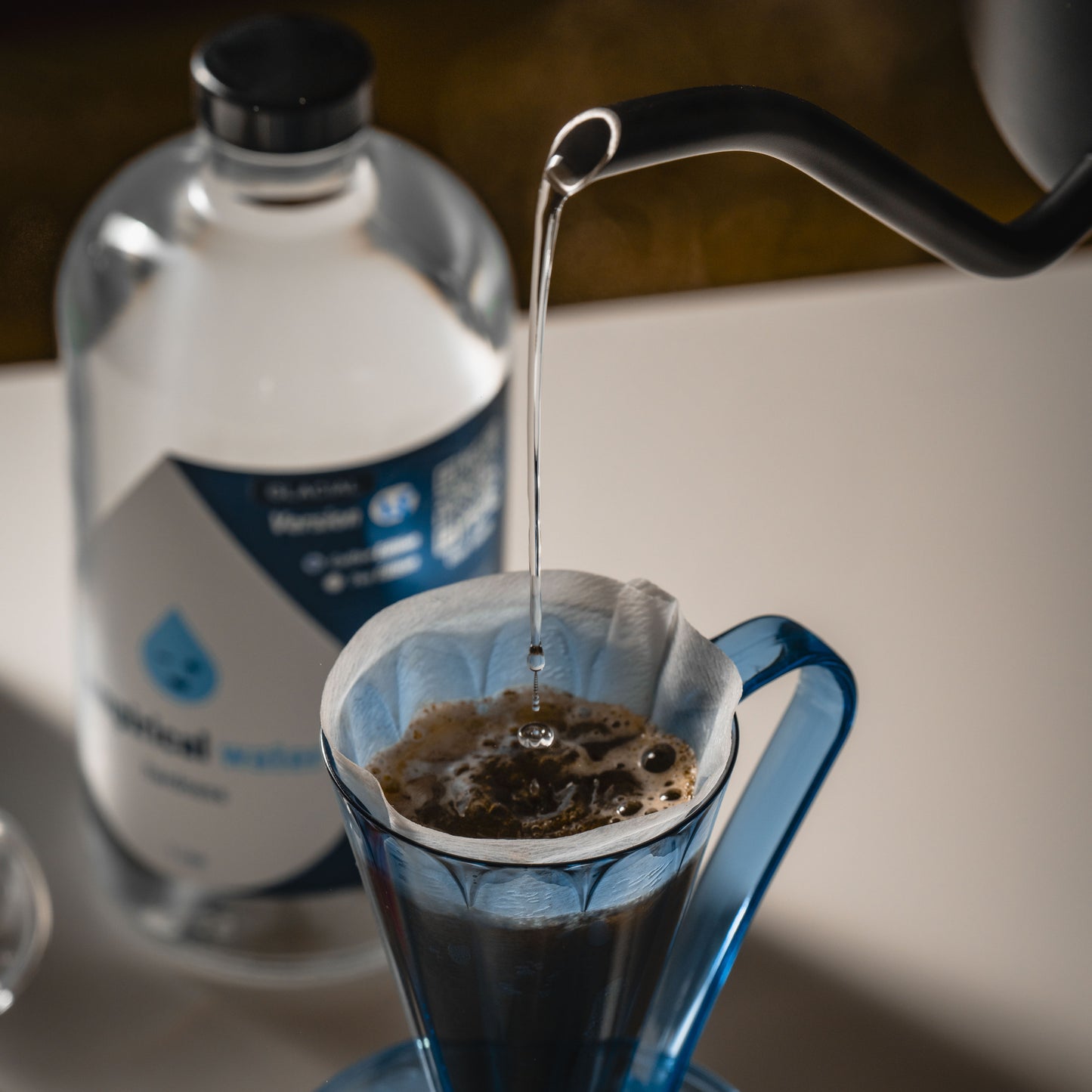 lifestyle photography of the best water for coffee, glacial profile mineral concentrate